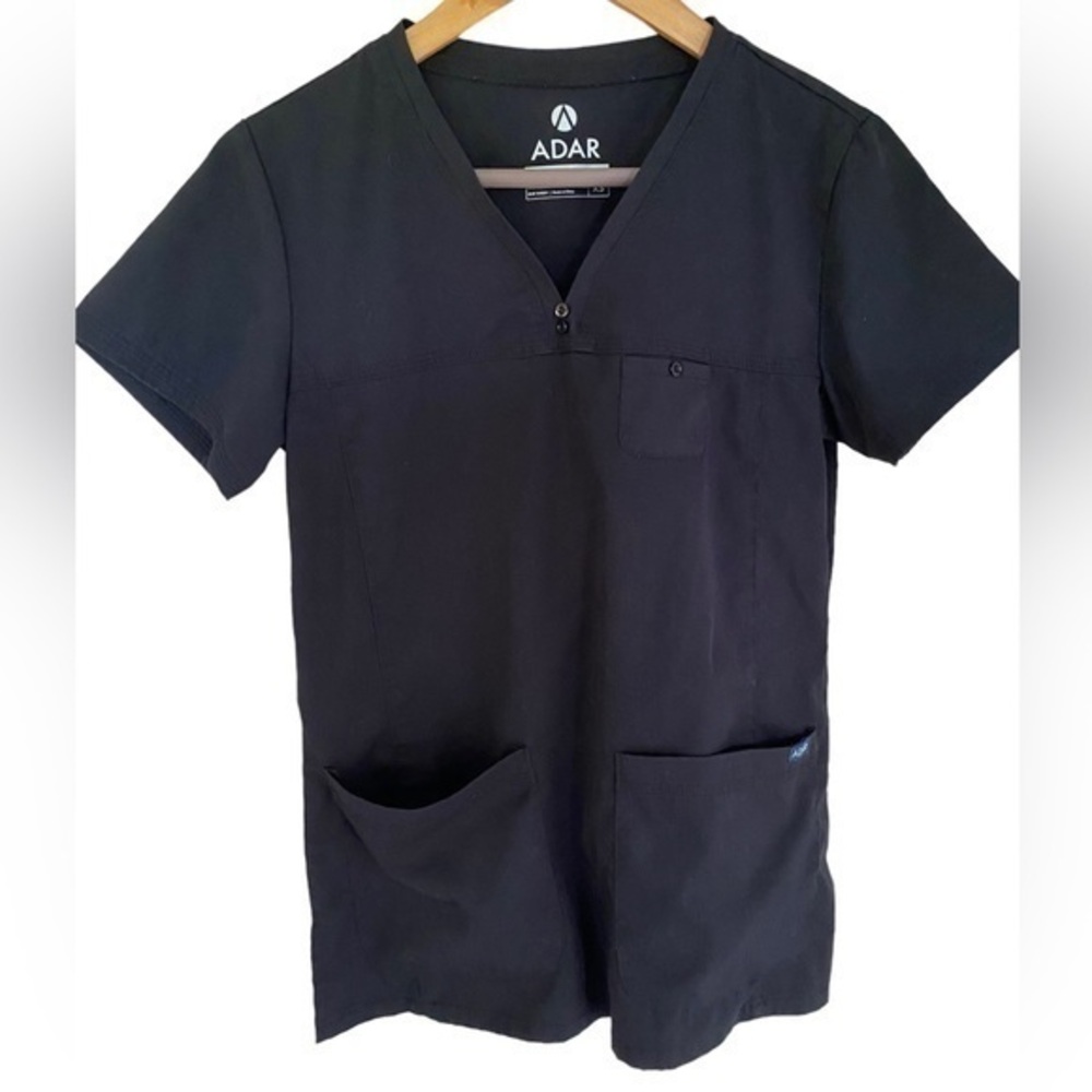 Adar Pro women’s medical scrub top black v-neck size XS